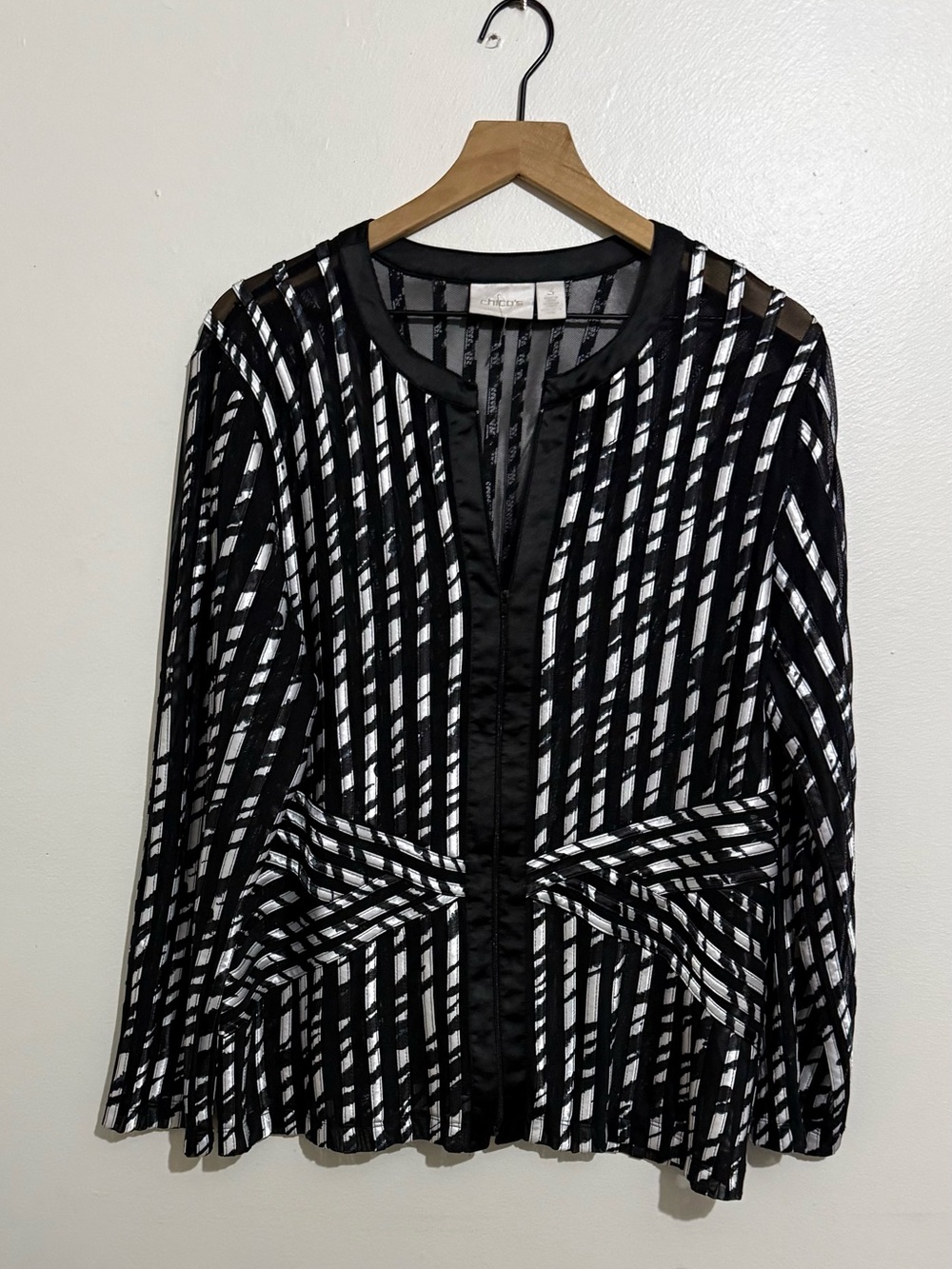 Chico's Black and White Striped Long Sleeve Jacket Dress